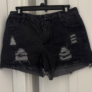 SHEIN Black Distressed Jean Shorts